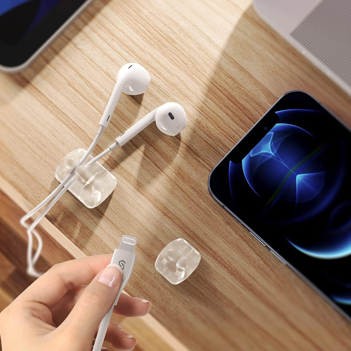 Clear Cable Clips - Cord Holders - Self Adhesive Cable Management Organizer - Home, Office, Cubicle, Car, Nightstand, Desk Accessories - Gift Ideas Men, Women, Dad, Mom (5 Packs/15 Slots)