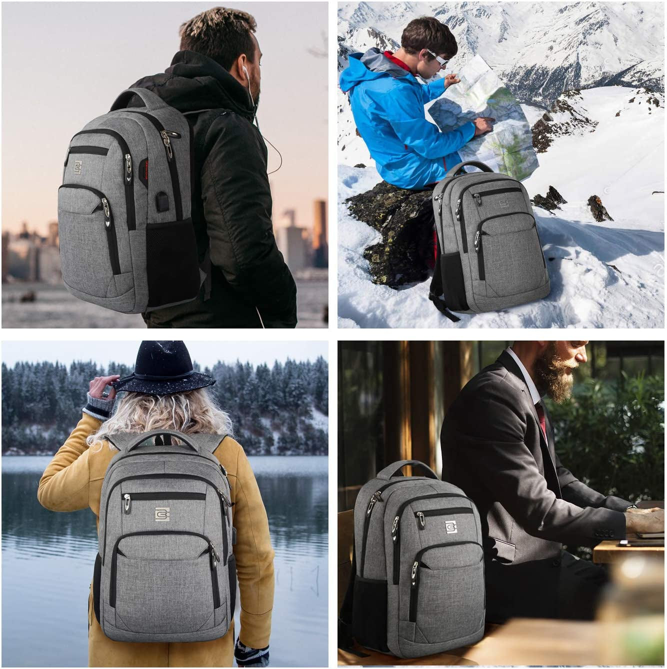 17 Inch Laptop Backpack, Business anti Theft Slim Durable Laptops Backpack with USB Charging Port, Water Resistant College Computer Bag Gifts for Men & Women Fits 15.6 Inch Notebook-Grey