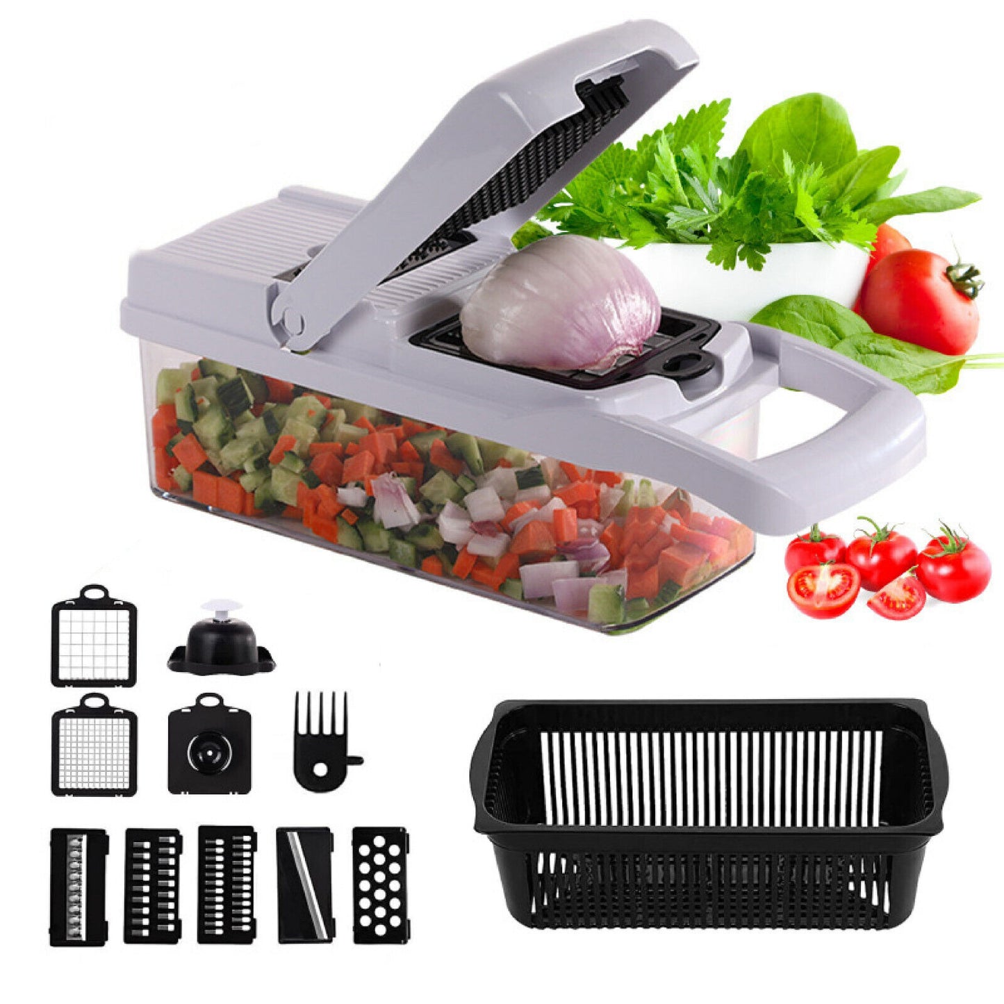 12 in 1 Vegetable Spirilizer Chopper Slicer Grater with Container