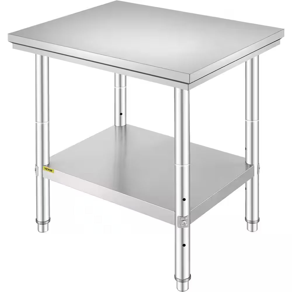 Commercial Prep Table 29.9 X 23.6 In. Stainless Steel Table with Adjustable Feet Kitchen Utility Tables for Home,Silver