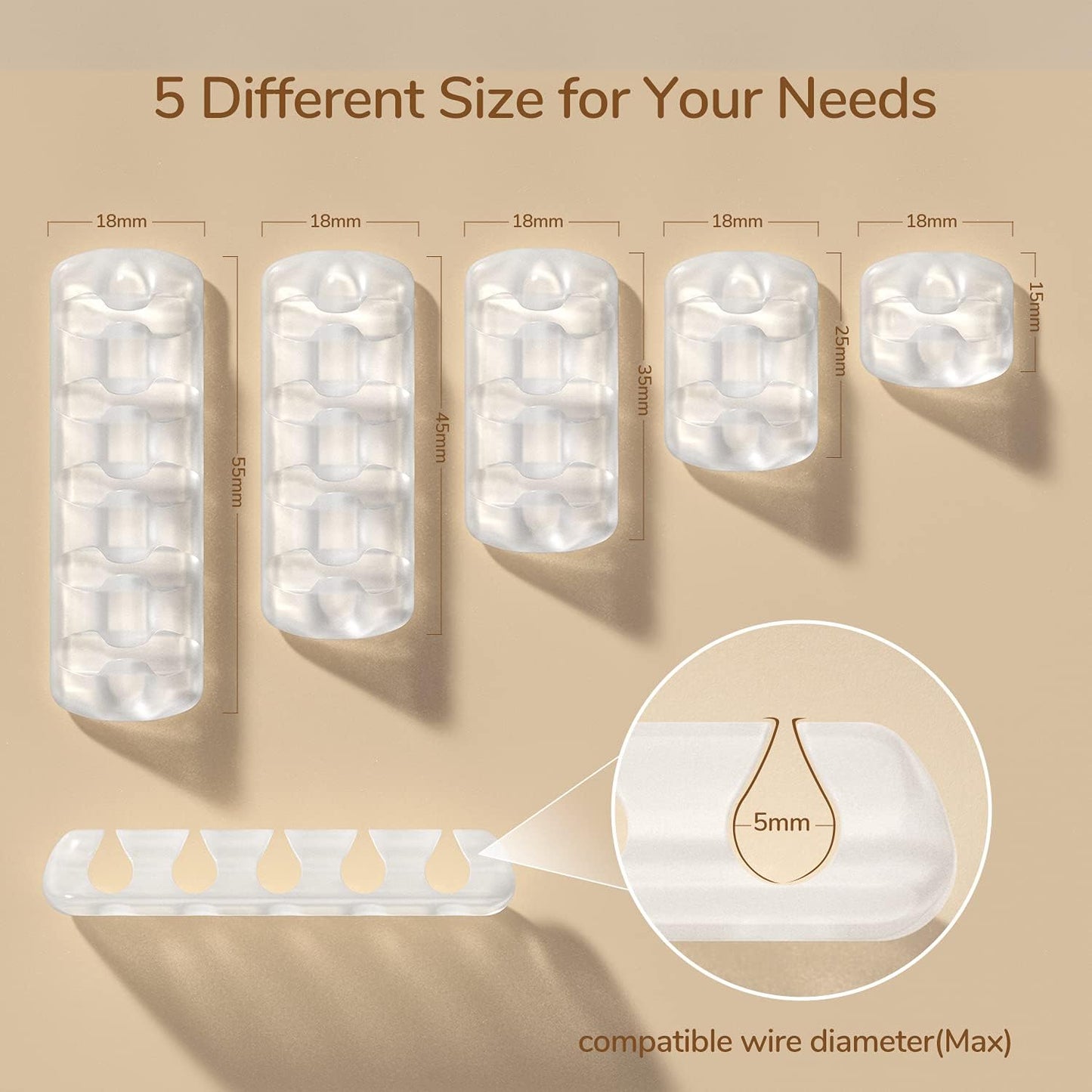 Clear Cable Clips - Cord Holders - Self Adhesive Cable Management Organizer - Home, Office, Cubicle, Car, Nightstand, Desk Accessories - Gift Ideas Men, Women, Dad, Mom (5 Packs/15 Slots)