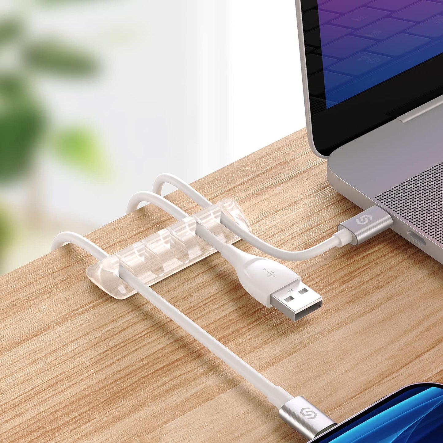 Clear Cable Clips - Cord Holders - Self Adhesive Cable Management Organizer - Home, Office, Cubicle, Car, Nightstand, Desk Accessories - Gift Ideas Men, Women, Dad, Mom (5 Packs/15 Slots)