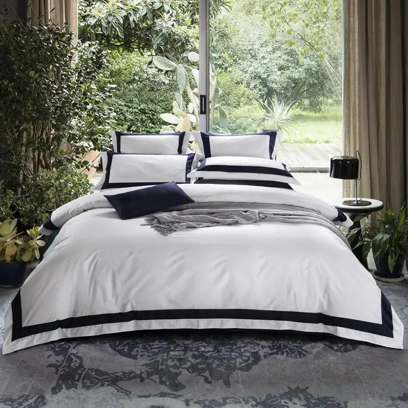 Degella Luxury Stripe Egyptian Cotton White Bedding Set | 3CARATS