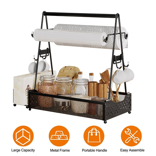 Utensil Caddy Metal Grill Caddy with Paper Towel Holders Utensil Holder for Outdoor Picnic Barbecue Camping Grilling Tools Storage Organizer Barbecue