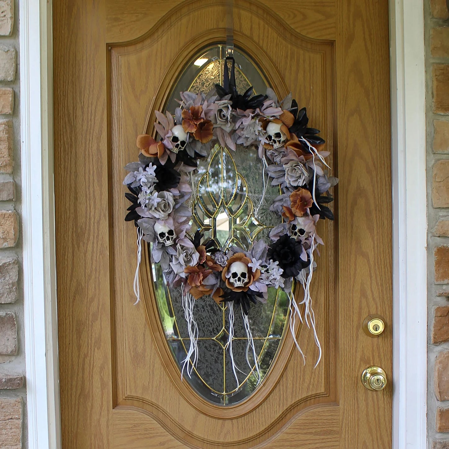 22 in Halloween Autumn Wreath with Skulls, Multicolor, HHWRTHSKL-7