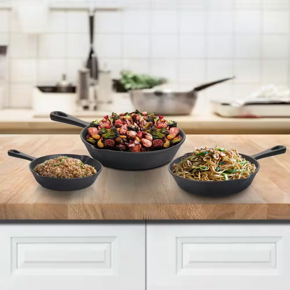 Pre-Seasoned 3-Piece Cast Iron Skillet Set