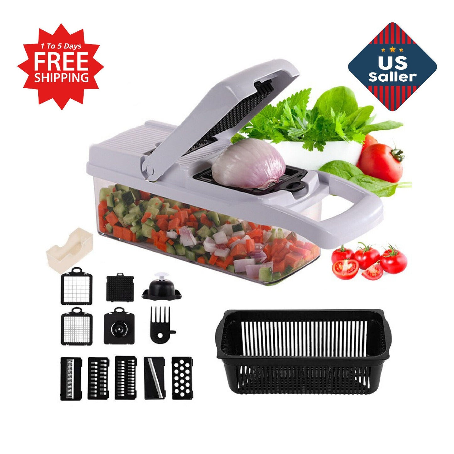 12 in 1 Vegetable Spirilizer Chopper Slicer Grater with Container