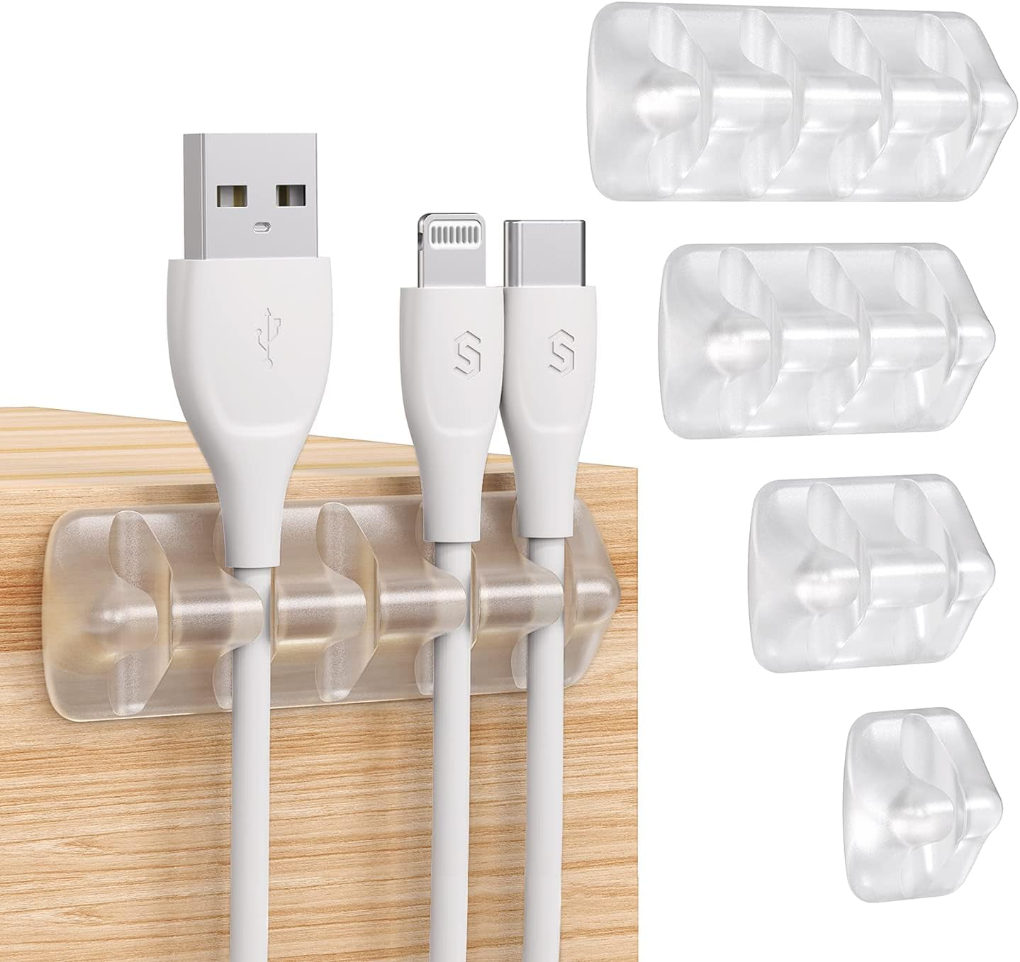 Clear Cable Clips - Cord Holders - Self Adhesive Cable Management Organizer - Home, Office, Cubicle, Car, Nightstand, Desk Accessories - Gift Ideas Men, Women, Dad, Mom (5 Packs/15 Slots)