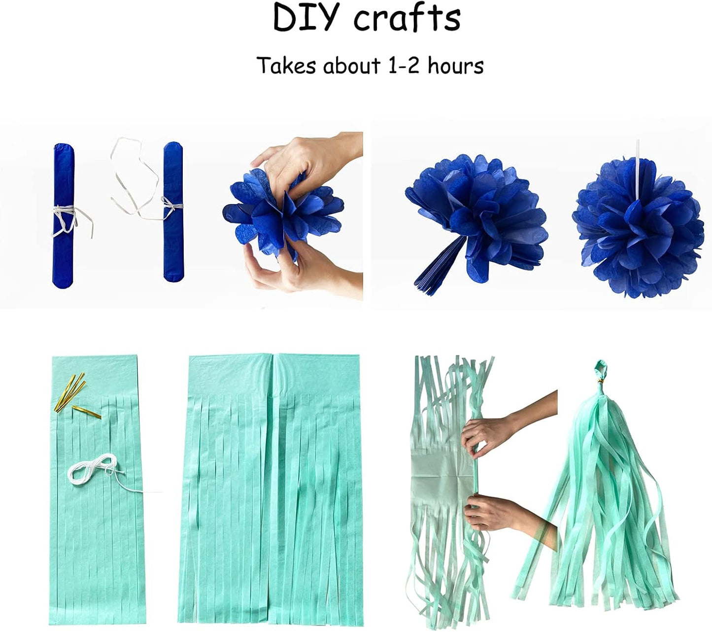 Navy Blue White Silver Party Decorations,23Pcs Kit Graduation 2025 Tissue Paper Pom Poms Streamers,Tassel Garland Banner Flowers,Men Birthday Bachelorette Baby Shower Christmas Decor