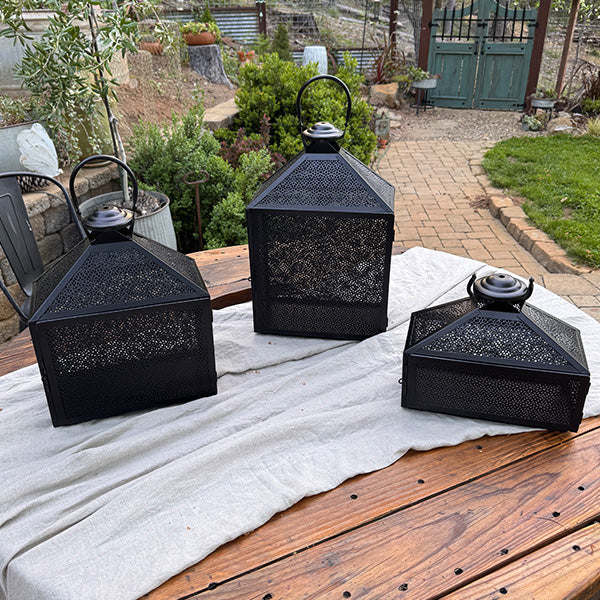 Perforated Iron Metal Lanterns, Set of Three