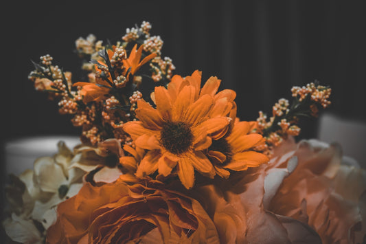 yellow flowers in tilt shift lens