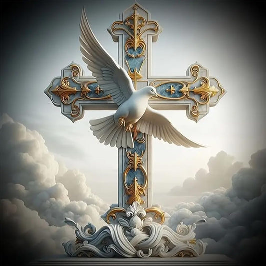 Cross Diamond Art Painting Kits for Adults - Full Drill Peace Dove Diamond Dots