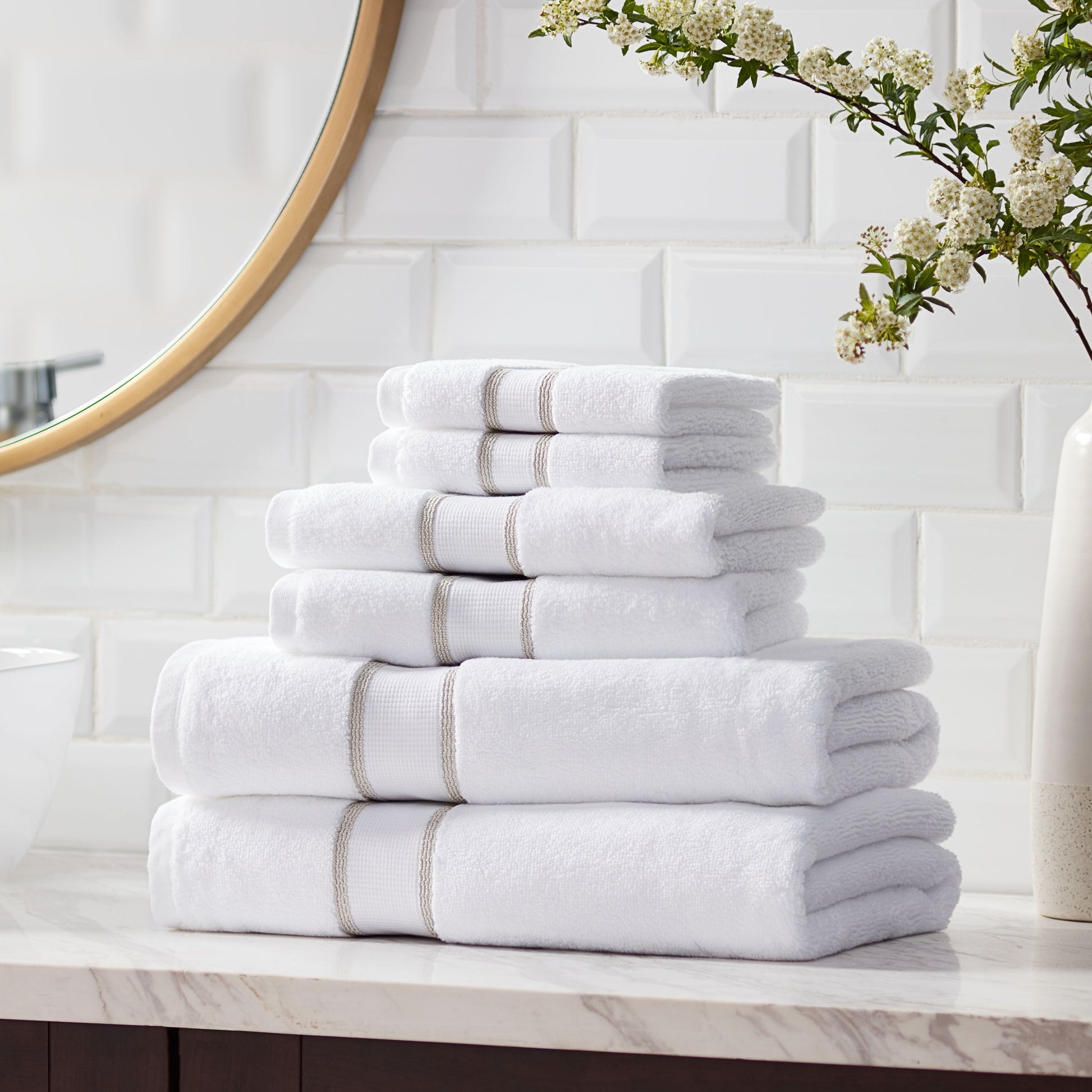 6-Piece Egyptian Cotton Striped Bath Coordinate Towel Set, Birchwood