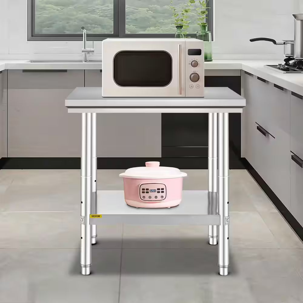 Commercial Prep Table 29.9 X 23.6 In. Stainless Steel Table with Adjustable Feet Kitchen Utility Tables for Home,Silver