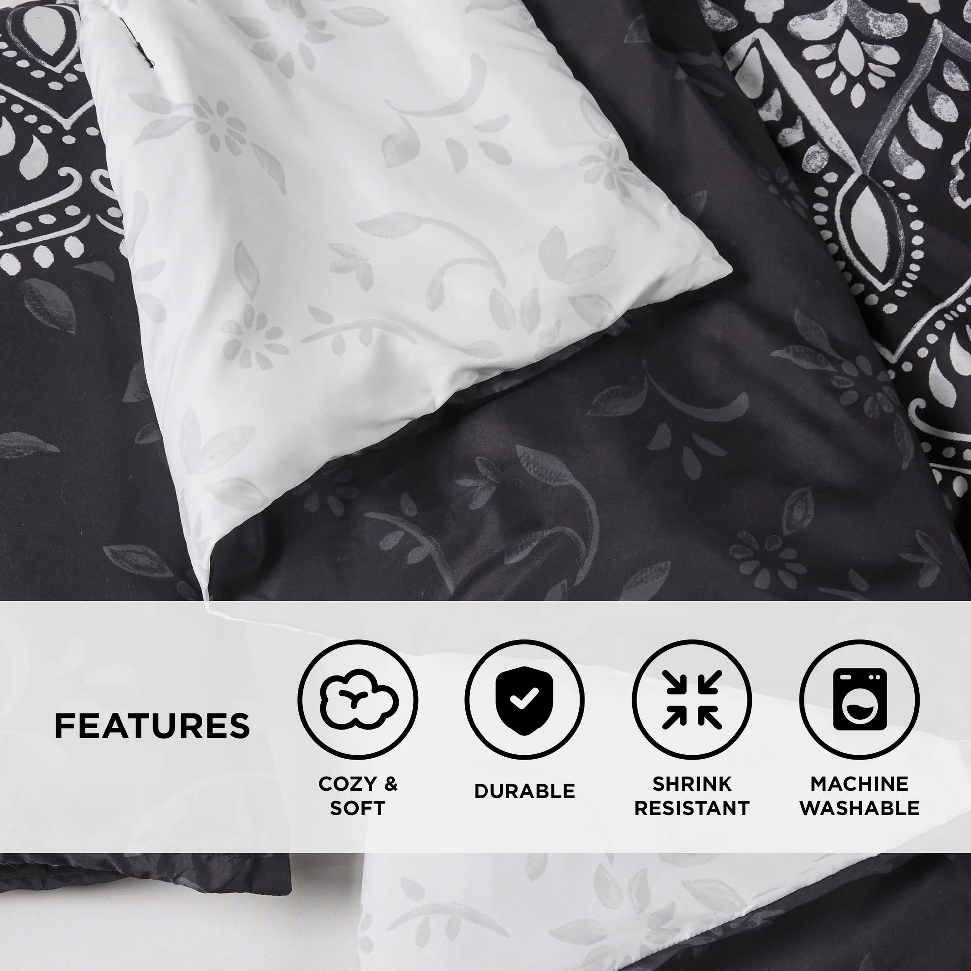 Twin Size Comforter Sets, Black Bed in a Bag Twin, 6 Pieces Bedding Comforter Set with Bed Sheets and Side Pockets