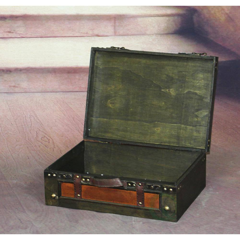 Wooden Vintage Luggage Trunks - Antique Carry on Suitcase Storage Box with Hinged Lids, Large Brown