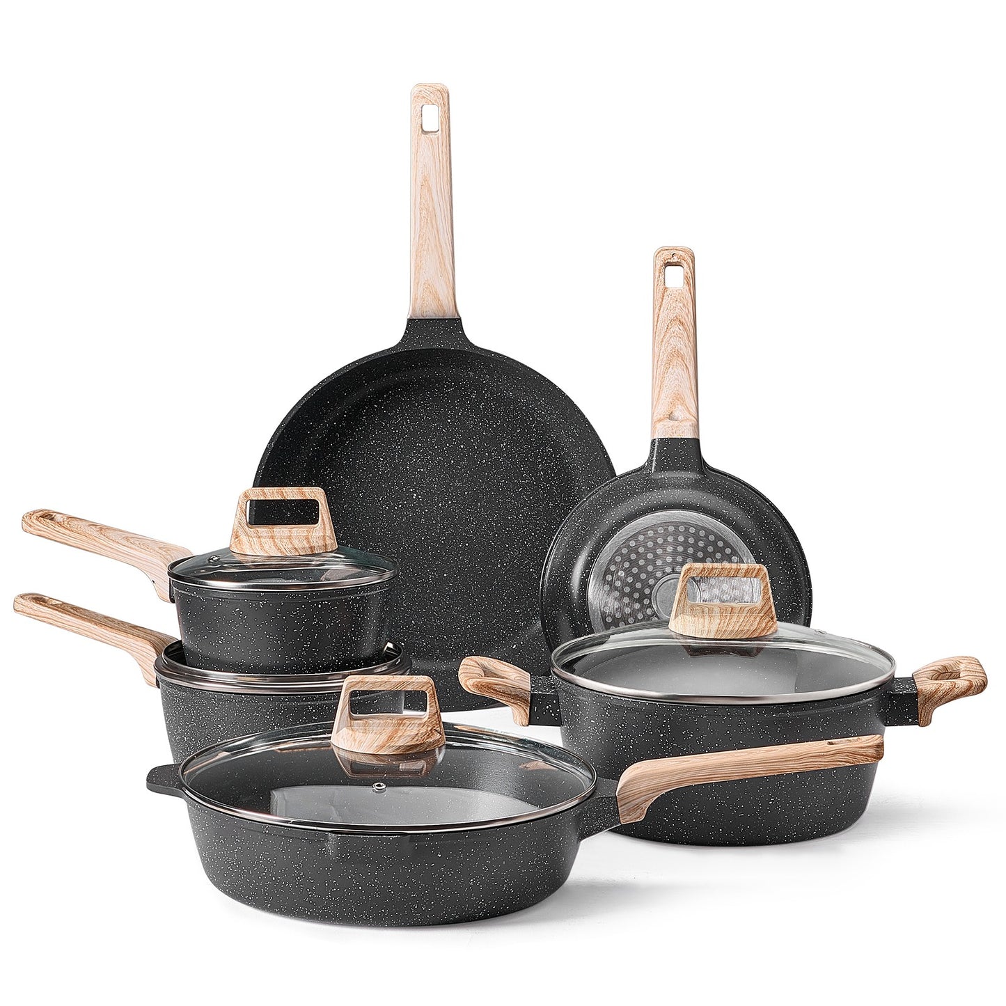 17 Pieces Kitchen Pots & Pans Set Granite Nonstick Cookware Set with Lids