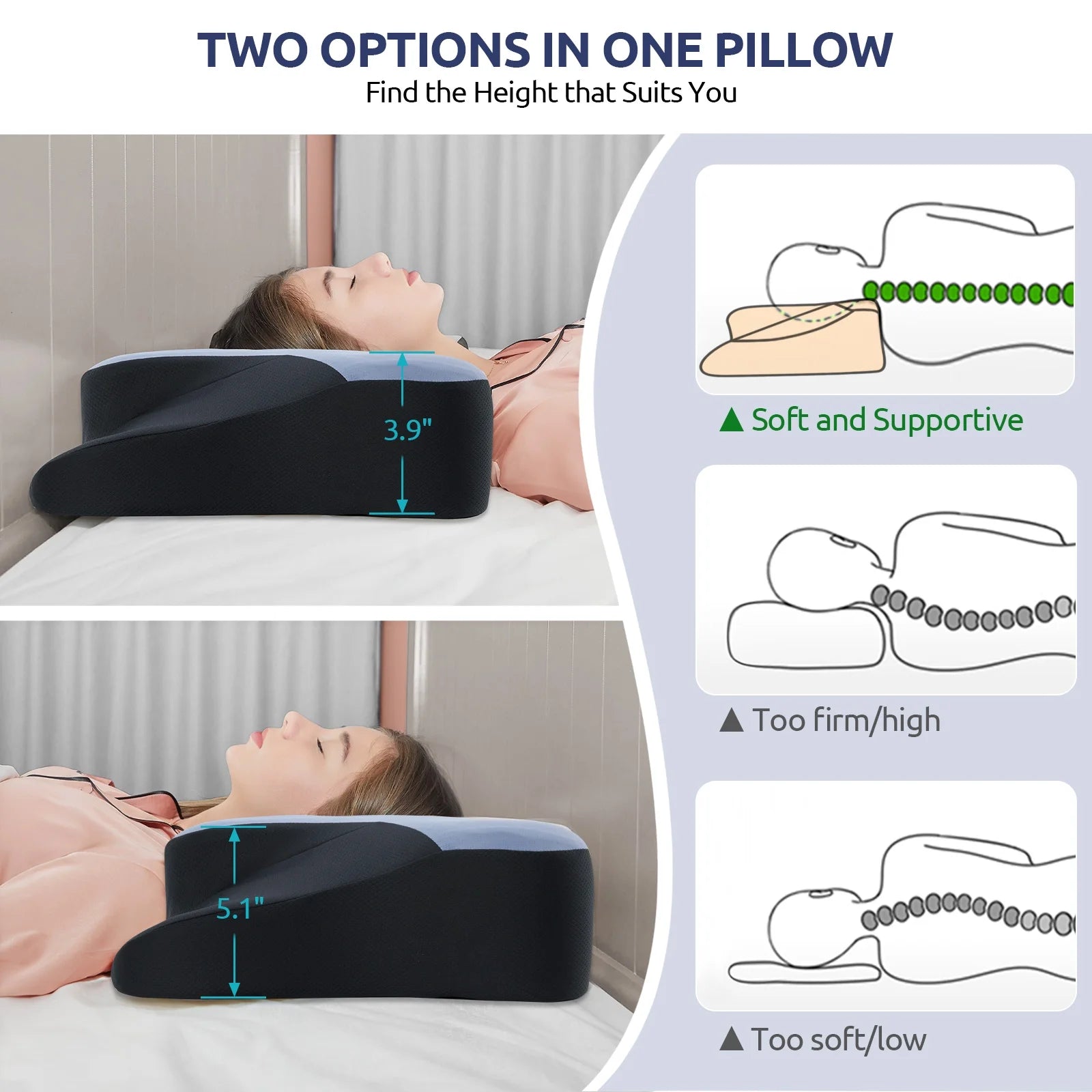 Contour Memory Foam Cervical Pillows for Pain Relief Sleeping,Ergonomic Orthopedic Neck Bed Pillow with Covers Queen Size 26"Lx14.6"Wx5.1"H