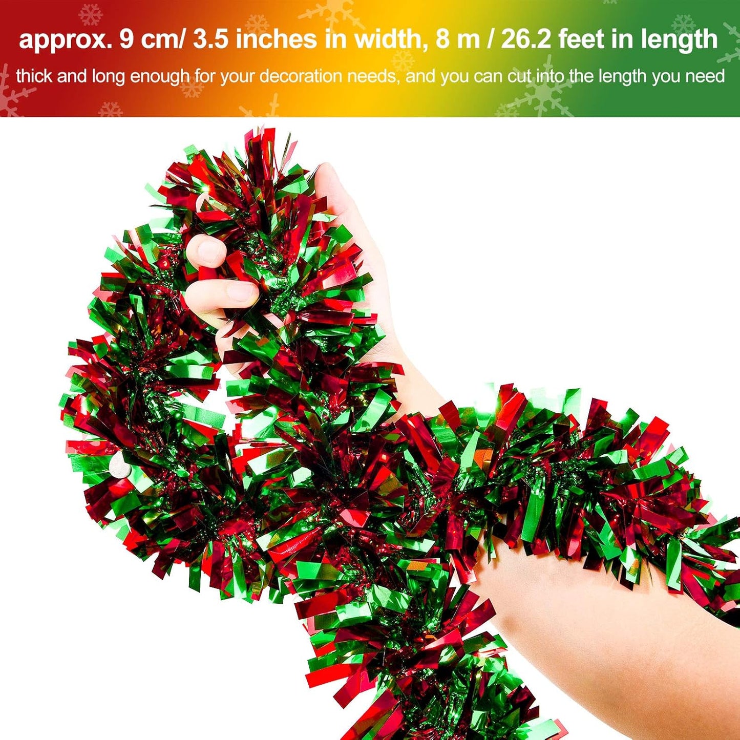26.2 Ft Christmas Tinsel Garland Red and Green Metallic Tree Garland Glitter Party Tinsel Hanging Decorations for Christmas Tree Wedding Birthday Party Supplies