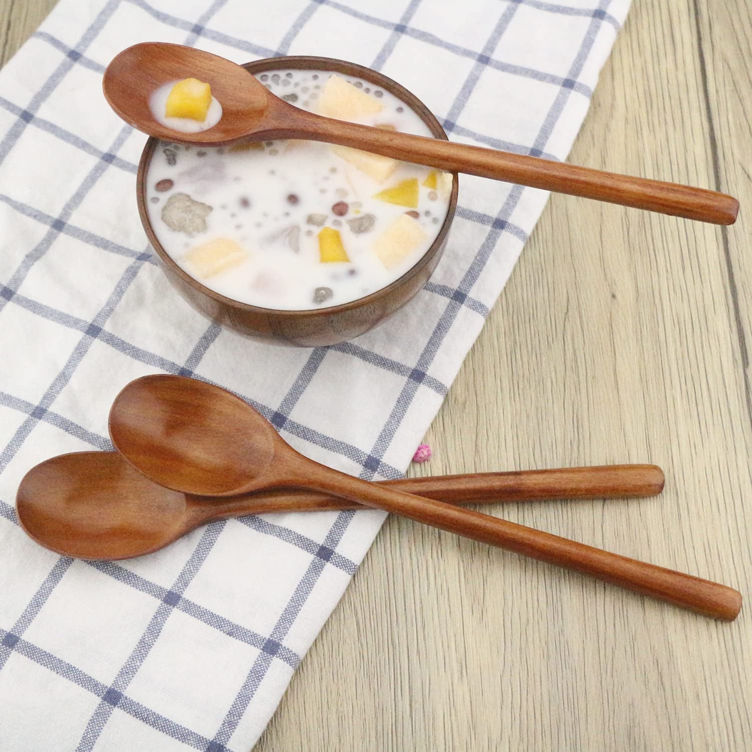Wooden Spoons, 6 Pieces 9 Inch Wood Soup Spoons for Eating Mixing Stirring, Wood Spoon with Japanese Style Kitchen Utensil