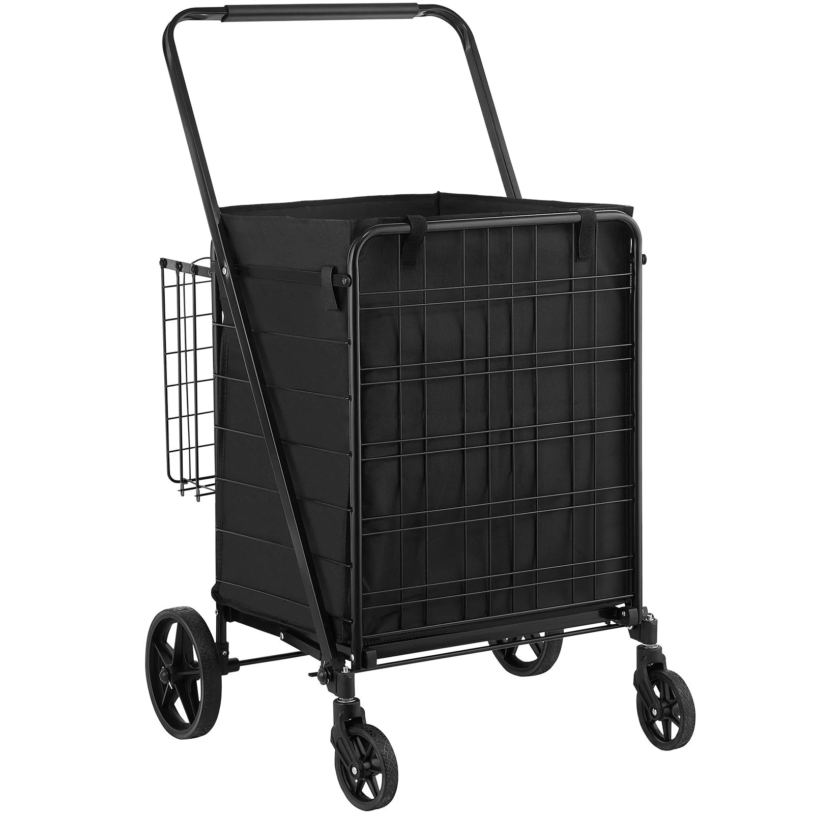 VEVOR Folding Shopping Cart with Removable Waterproof Liner, 330LBS Large Capacity Jumbo Grocery Cart with Dual Basket, 360¡Ã Swivel Wheels, Dense Metal Mesh Base, Heavy Duty Utility Cart for Shopping