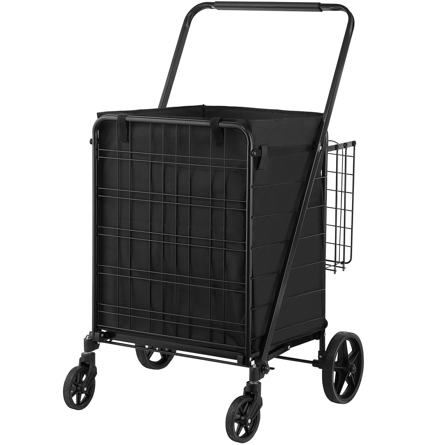 VEVOR Folding Shopping Cart with Removable Waterproof Liner, 330LBS Large Capacity Jumbo Grocery Cart with Dual Basket, 360¡Ã Swivel Wheels, Dense Metal Mesh Base, Heavy Duty Utility Cart for Shopping