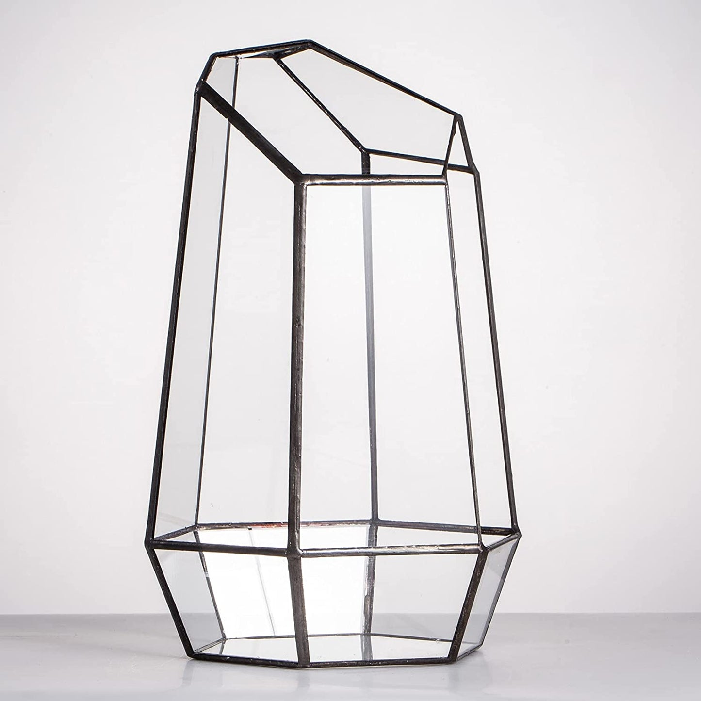 Geometric Glass Terrarium Planter for Succulent, Small Cacti, Black Irregular Opened Container Pot, Indoor Home Garden Office Tabletop Decor, 6.5" X 5.7" X 9.8" (No Plants, No Door)