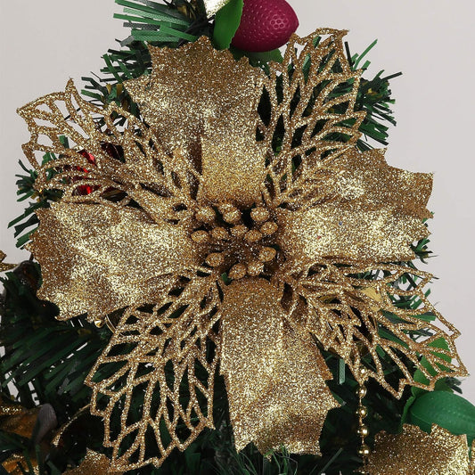 10 Pcs Christmas Glitter Poinsettia Flowers Picks Christmas Tree Ornaments 6" Wide for Xmas Tree Wreaths Garland Holiday Seasonal Wedding Decoration (Gold)