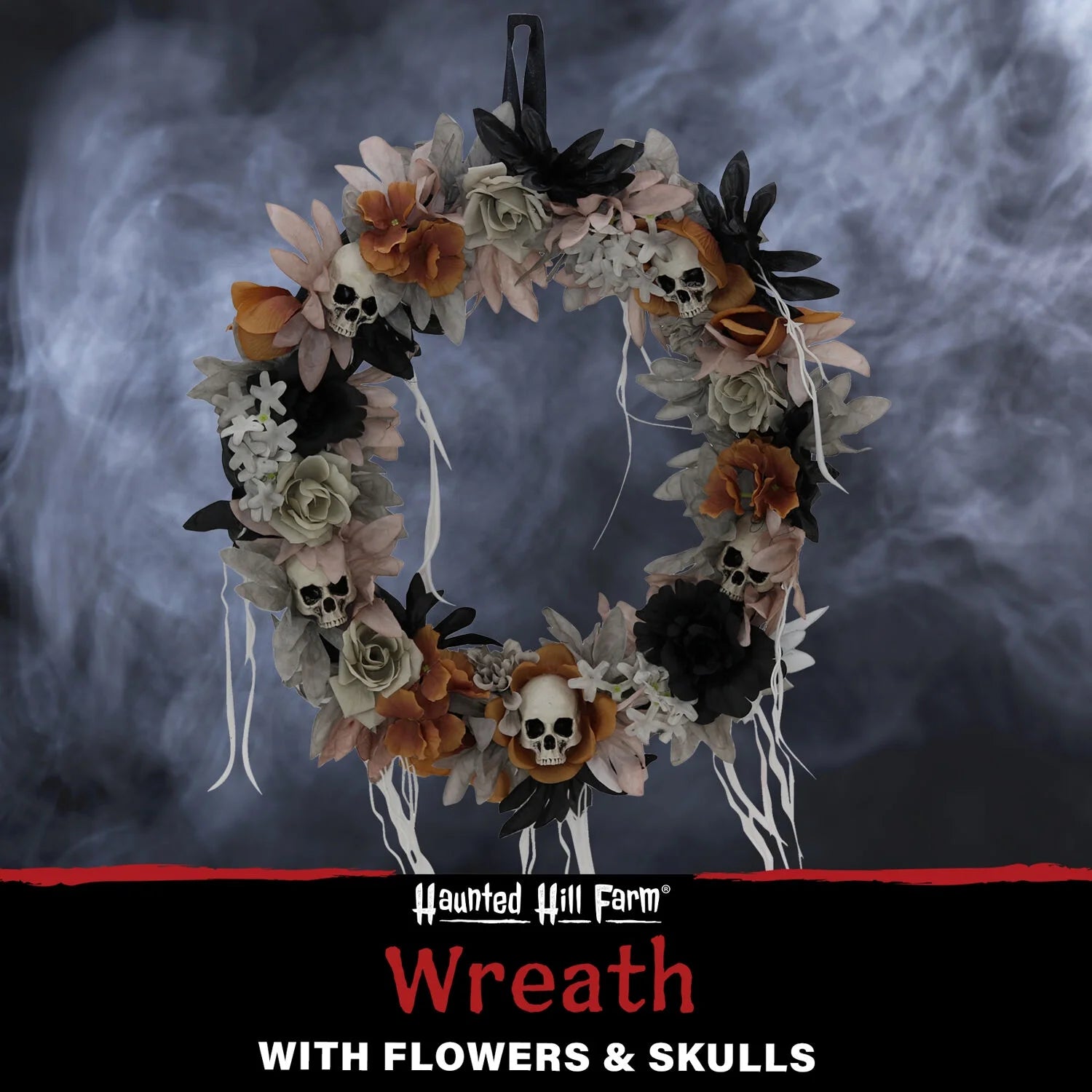 22 in Halloween Autumn Wreath with Skulls, Multicolor, HHWRTHSKL-7