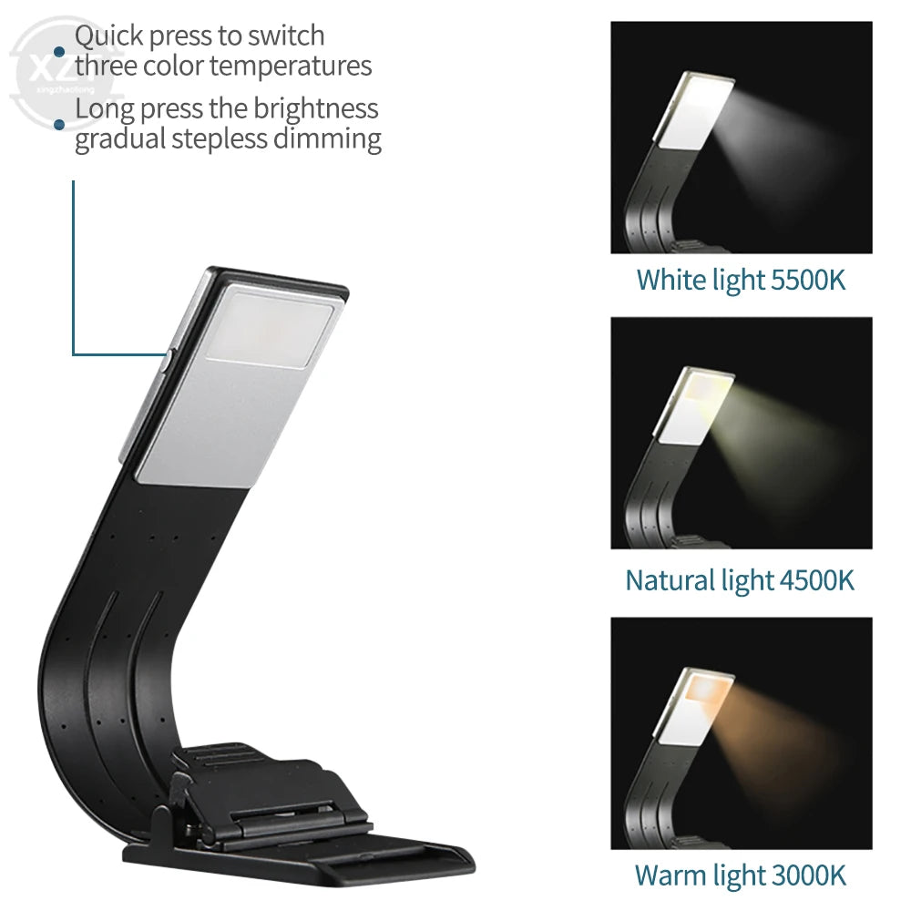 Portable LED Reading Book Light with Detachable Flexible Clip USB Rechargeable Lamp for Kindle Ebook Readers