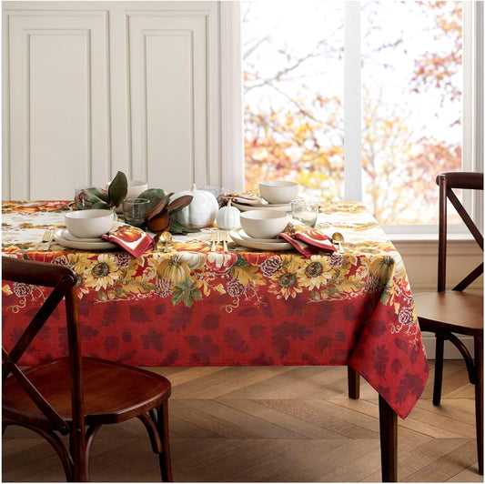 Home Fashions Swaying Leaves Bordered Fall, Seasonal and Holiday Tablecloth, 52"X70" Oblong/Rectangle, Multi
