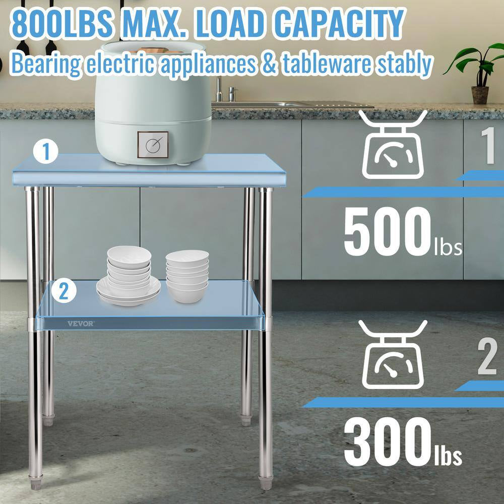 Stainless Steel Prep Table 30 X 30 X 36 In. Heavy Duty Metal Worktable 800 Lbs. Load Capacity Kitchen Prep Table,Silver