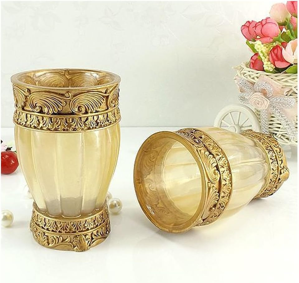 Vintage Golden Bathroom Accessories, 5Piece Bathroom Accessories Set, Bathroom Set Features, Soap Dispenser, Toothbrush Holder, Tumbler & Soap Dish - Golden Glossy - Bath Gift Set