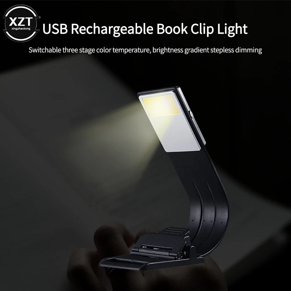 Portable LED Reading Book Light with Detachable Flexible Clip USB Rechargeable Lamp for Kindle Ebook Readers
