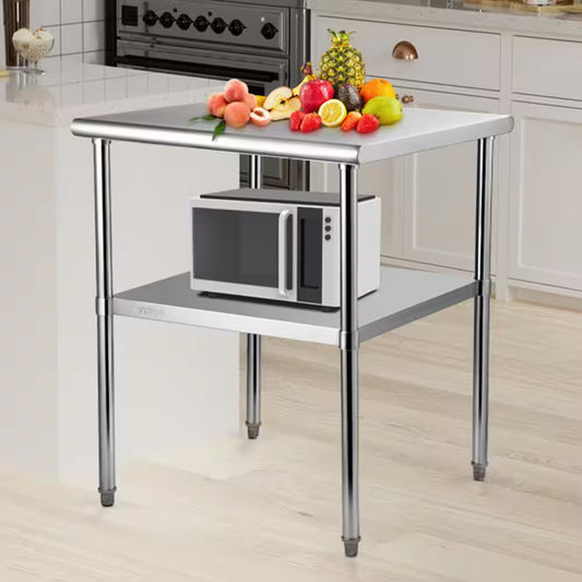 Stainless Steel Prep Table 30 X 30 X 36 In. Heavy Duty Metal Worktable 800 Lbs. Load Capacity Kitchen Prep Table,Silver
