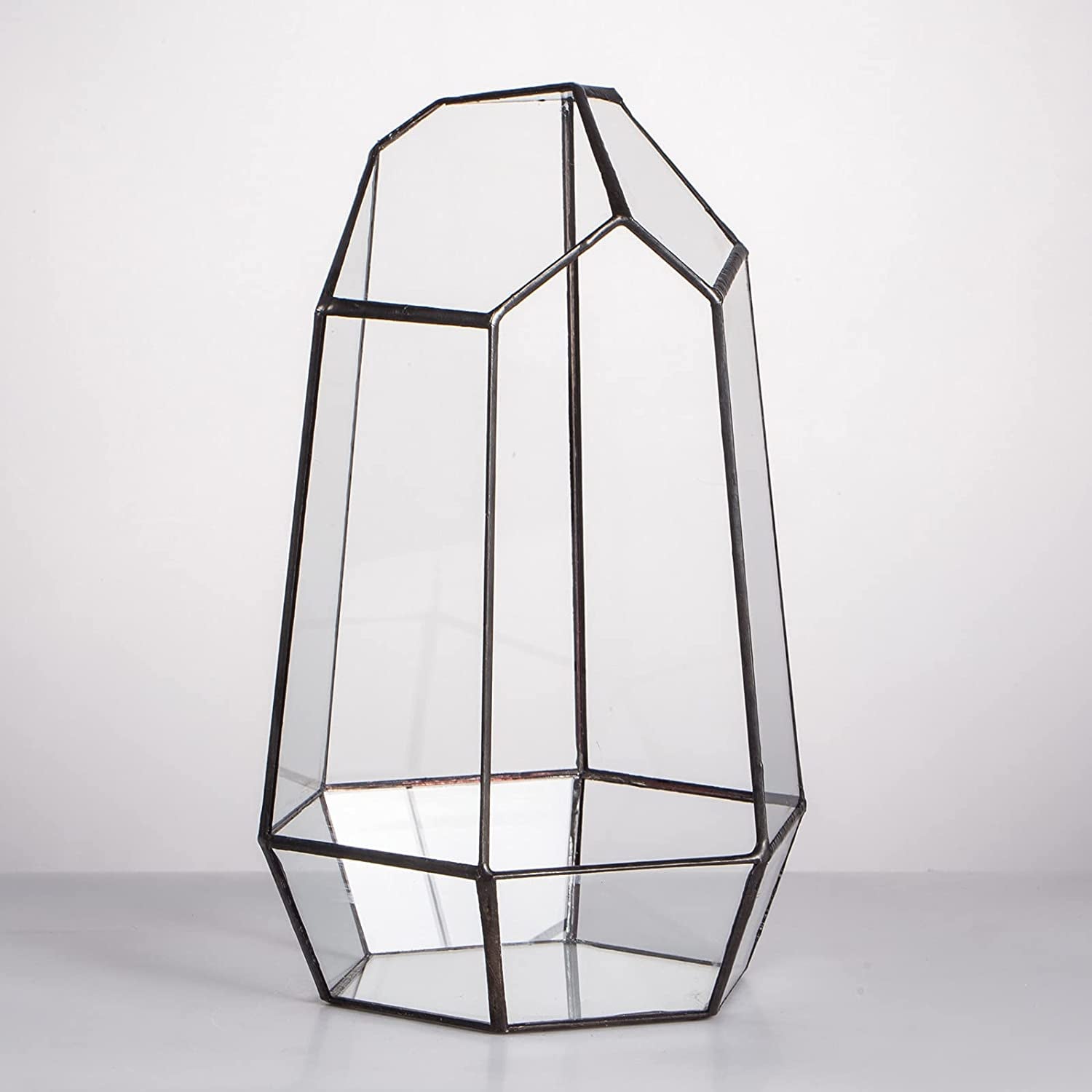 Geometric Glass Terrarium Planter for Succulent, Small Cacti, Black Irregular Opened Container Pot, Indoor Home Garden Office Tabletop Decor, 6.5" X 5.7" X 9.8" (No Plants, No Door)