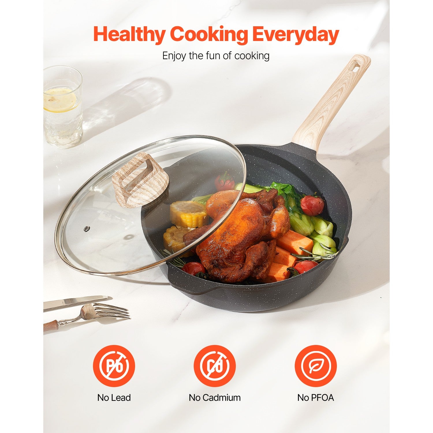 17 Pieces Kitchen Pots & Pans Set Granite Nonstick Cookware Set with Lids