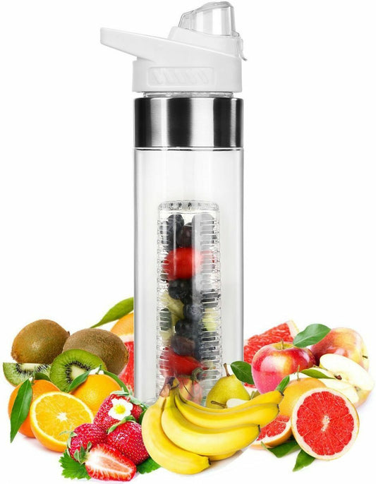 NEW Fruit Infuser Infusion Water Bottle-One Click Open Pro 24Oz, WHITE USA Yoga