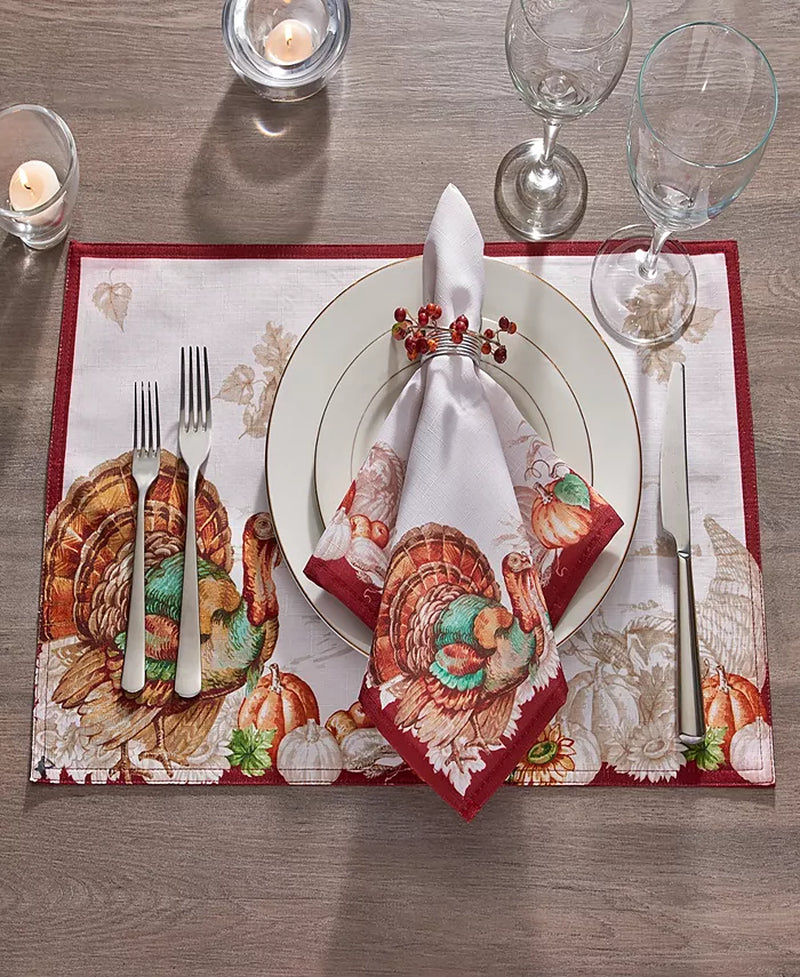 Holiday Turkey Bordered Fall Tablecloth, 60" X 120"