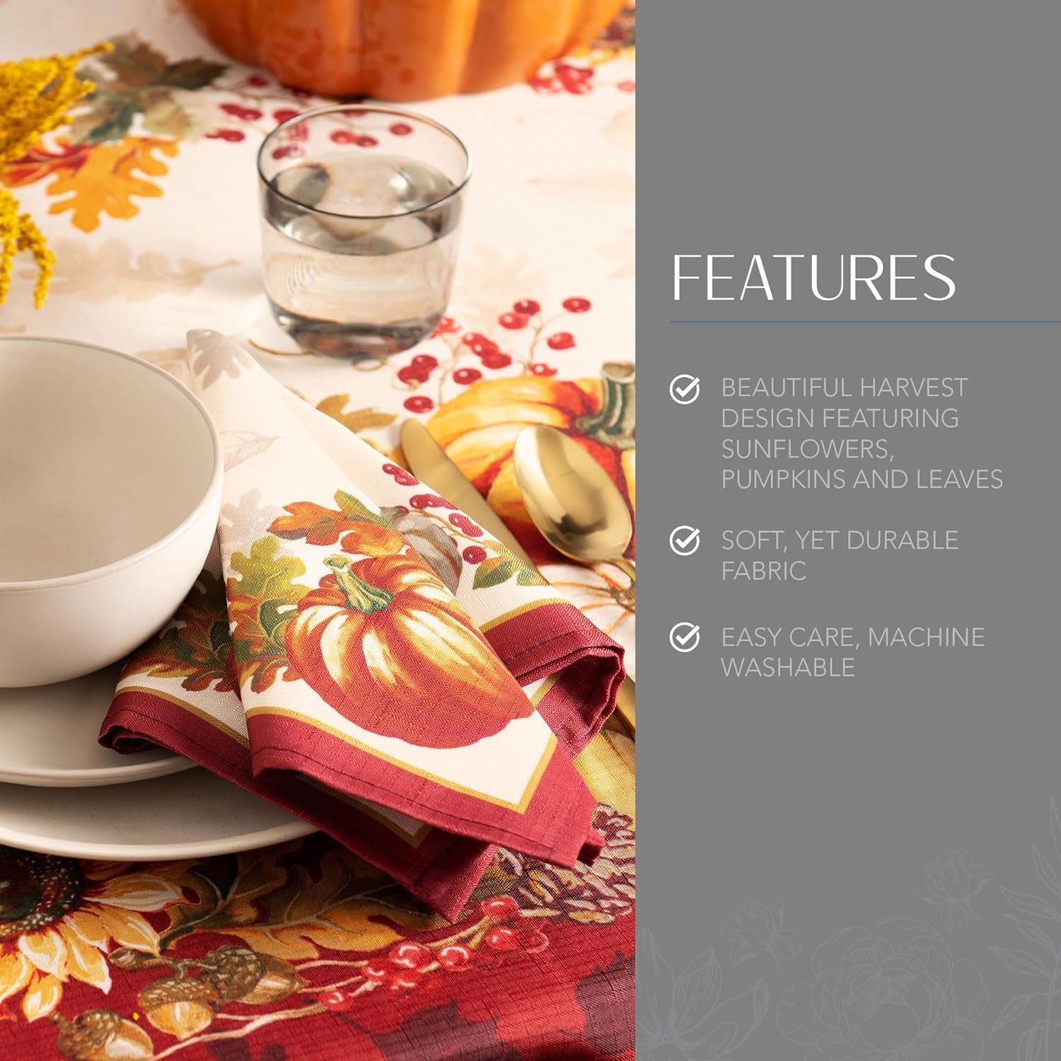 Home Fashions Swaying Leaves Bordered Fall, Seasonal and Holiday Tablecloth, 52"X70" Oblong/Rectangle, Multi