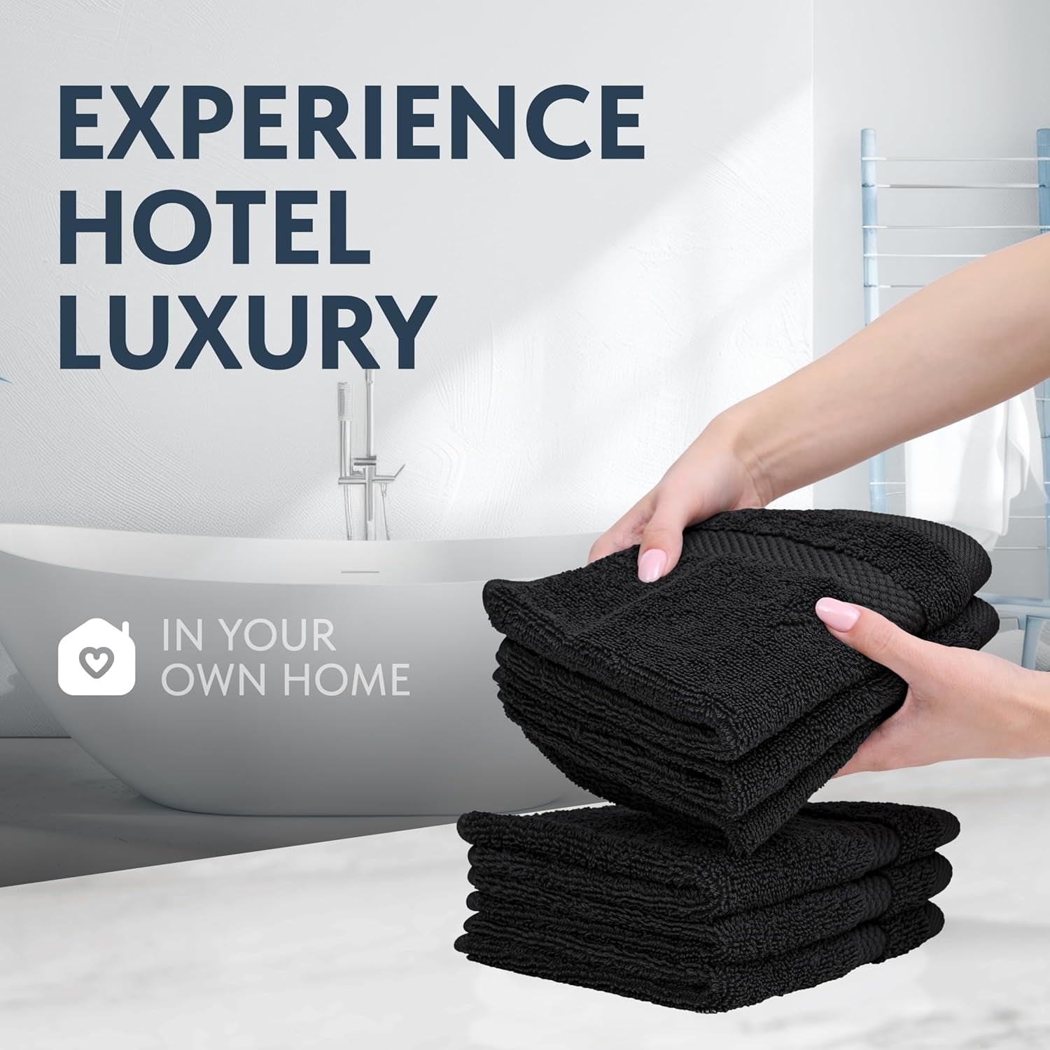 Luxury Cotton Washcloths 13X13 Inch - 650 GSM Turkish Cotton | Hotel, Spa, Bathroom Face Towel | 12 Pack, Black