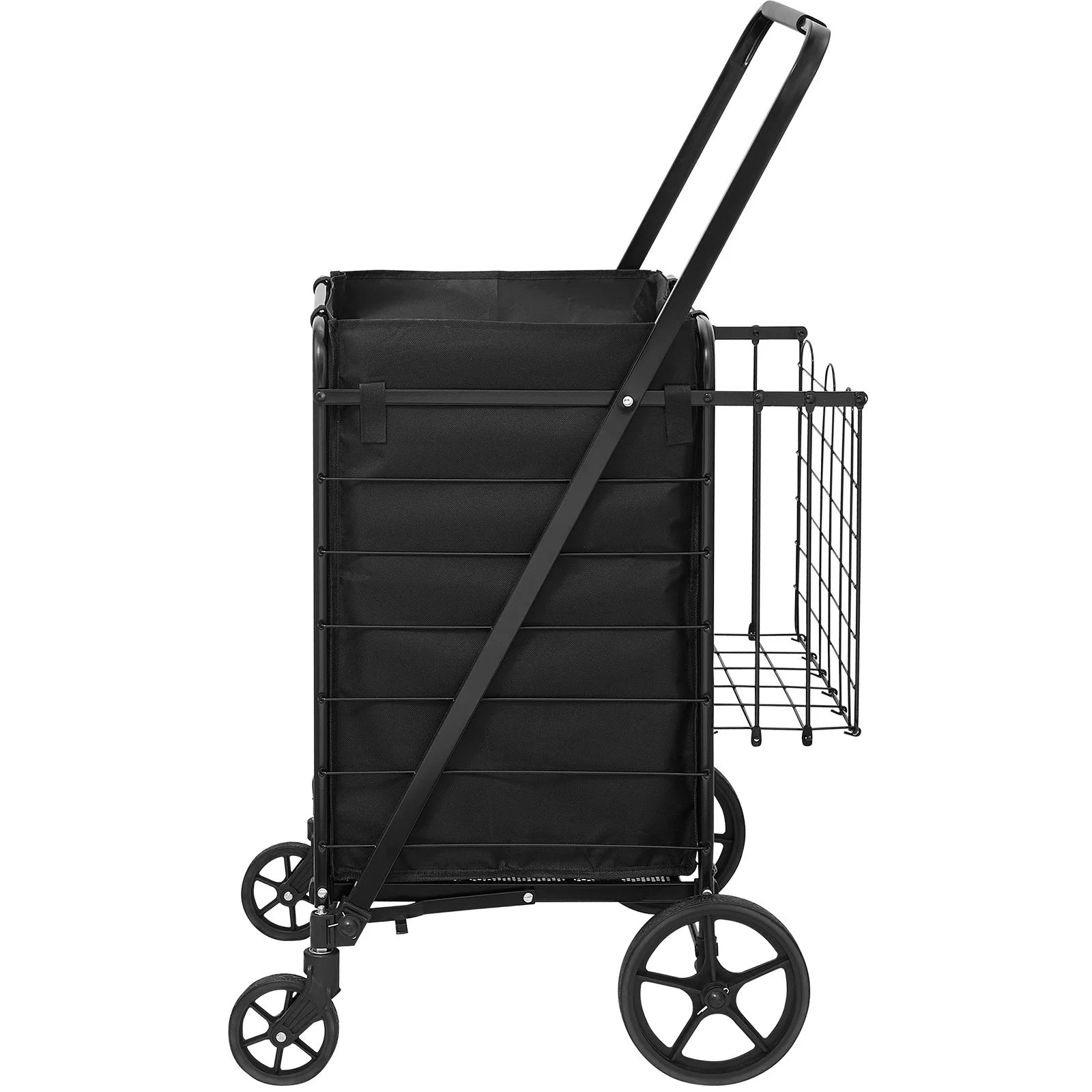 VEVOR Folding Shopping Cart with Removable Waterproof Liner, 330LBS Large Capacity Jumbo Grocery Cart with Dual Basket, 360¡Ã Swivel Wheels, Dense Metal Mesh Base, Heavy Duty Utility Cart for Shopping