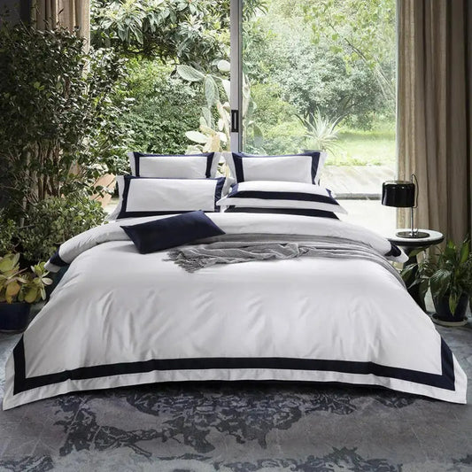 Degella Luxury Stripe Egyptian Cotton White Bedding Set | 3CARATS