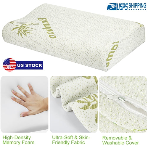 Bamboo Memory Foam Sleep Pillow Contoured Cervical Orthopedic Pillow Neck Support Breath Pillow