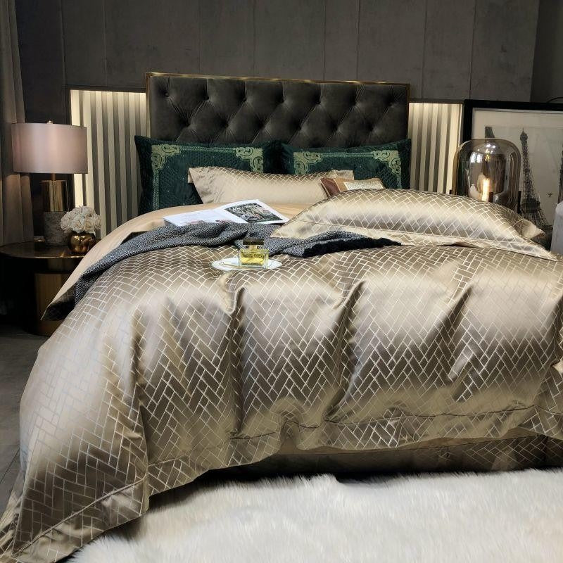 Talia Black Gold Cotton Satin Bedding Set | 3CARATS
