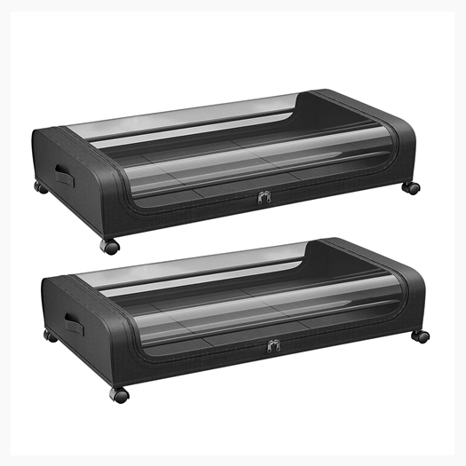 2Packs Under Bed Storage Containers Rolling Clothing Organizer 42L/11Gal Under Bed Drawers with Clear Lid 360° Lockable Rolling Wheels Strap Handles