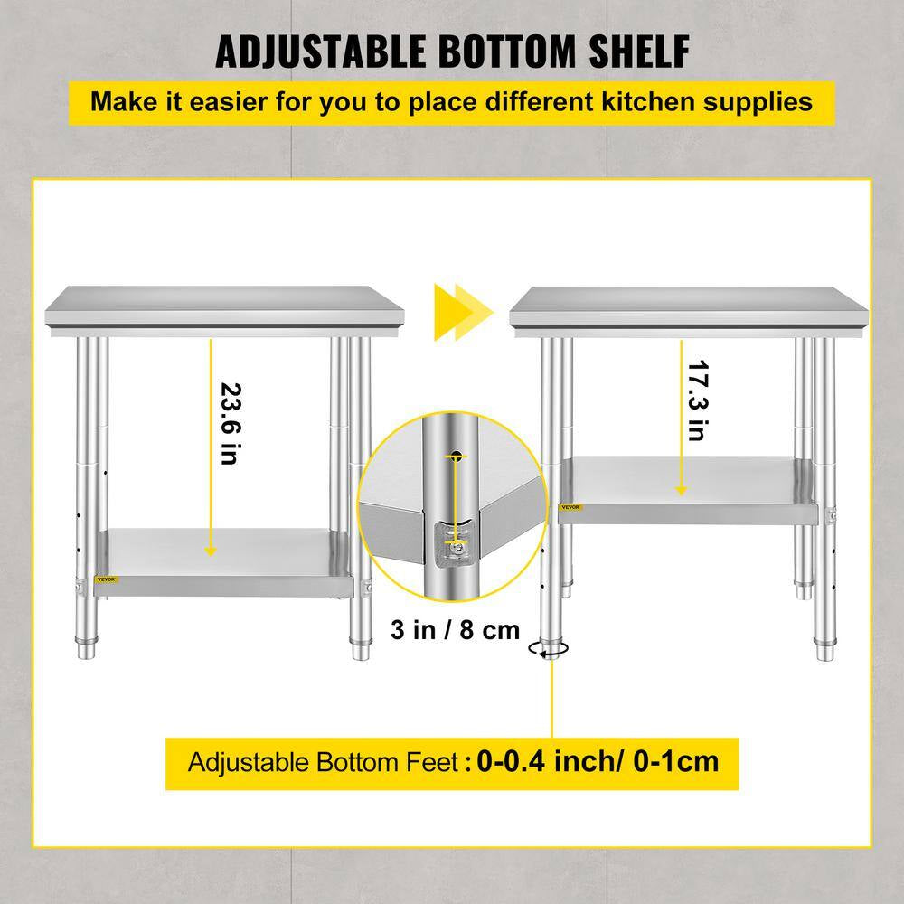 Commercial Prep Table 29.9 X 23.6 In. Stainless Steel Table with Adjustable Feet Kitchen Utility Tables for Home,Silver