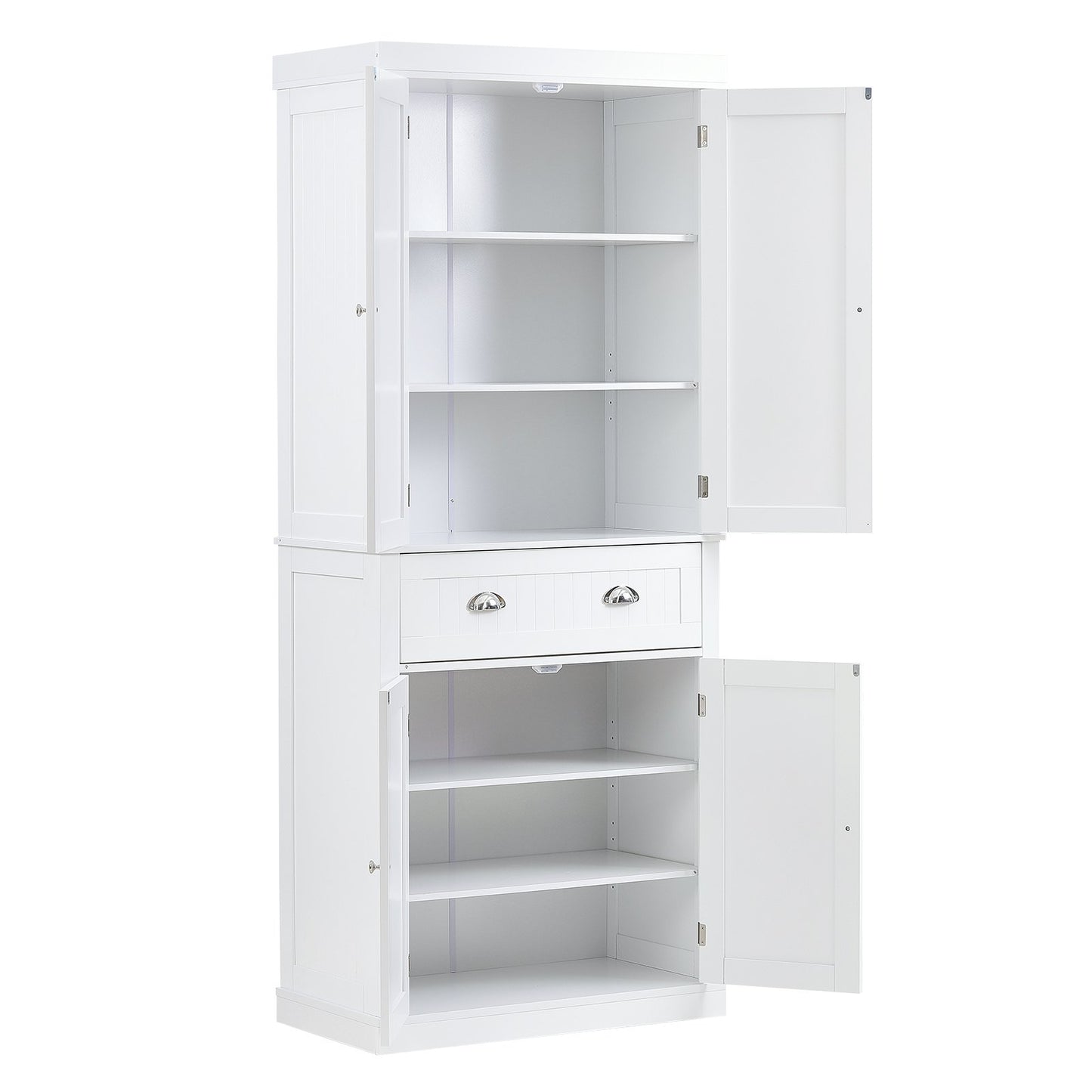 VEVOR Kitchen Pantry Storage Cabinet, Freestanding Utility Cabinets with Doors, Drawer and 3 Adjustable Shelves, Tall Food Buffet Pantries for Kitchen, Living Room, Dinning Room, Laundry, White