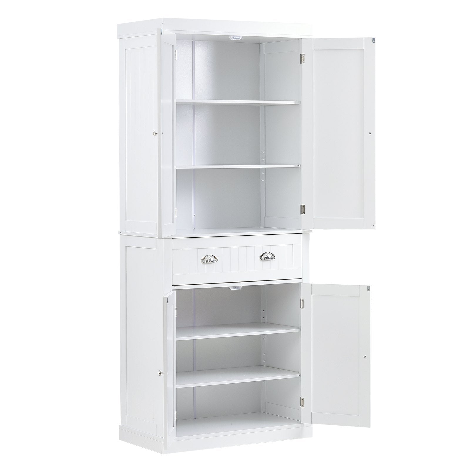 VEVOR Kitchen Pantry Storage Cabinet, Freestanding Utility Cabinets with Doors, Drawer and 3 Adjustable Shelves, Tall Food Buffet Pantries for Kitchen, Living Room, Dinning Room, Laundry, White