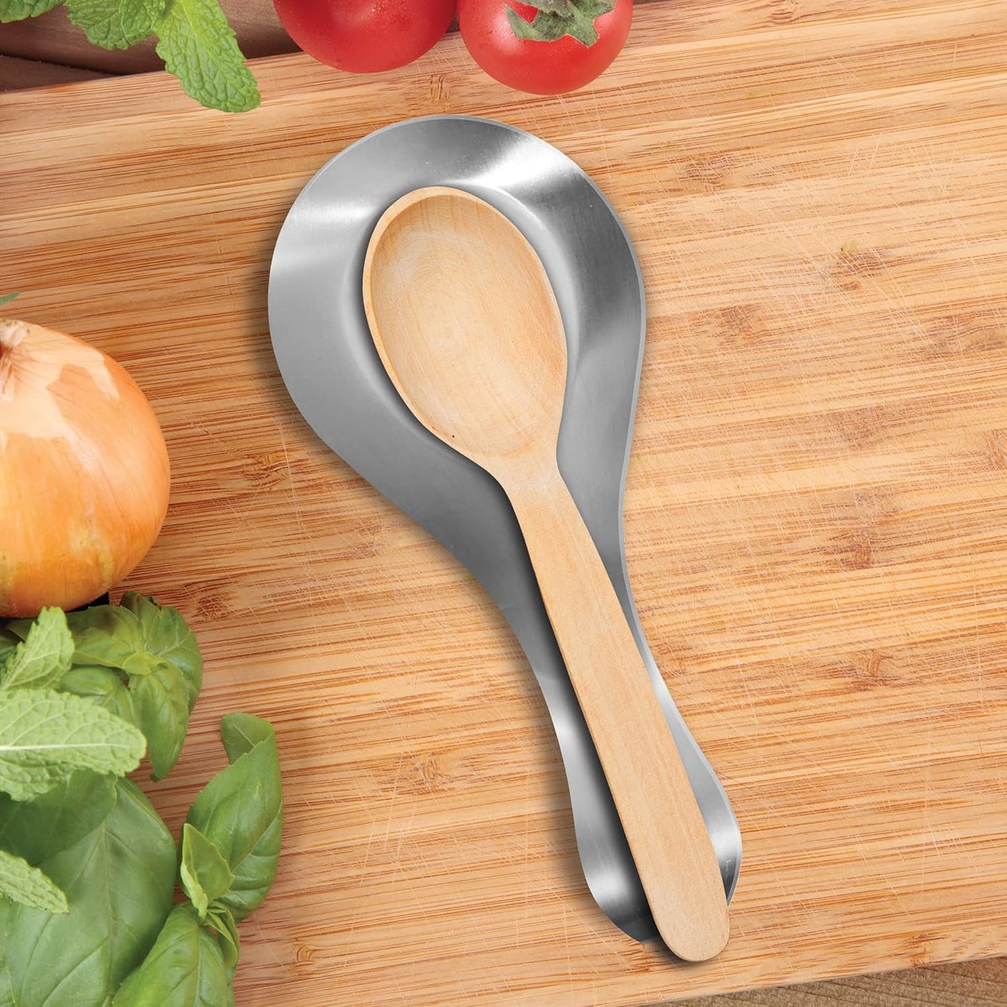 Stainless Steel Spoon Rest- Long Handle Holds Kitchen Utensils in Place, Great Spoon Rest for Counter, Stove Top, or Coffee Station; Kitchen Accessories, Utensil Rest, Stainless